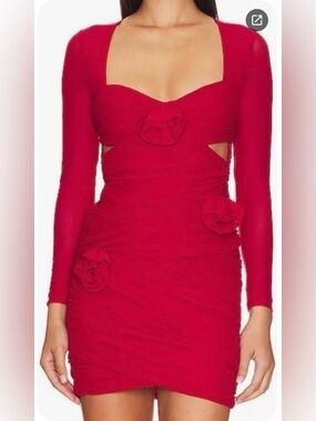 Bardot Red Mesh Long-Sleeve Dress, Size Large